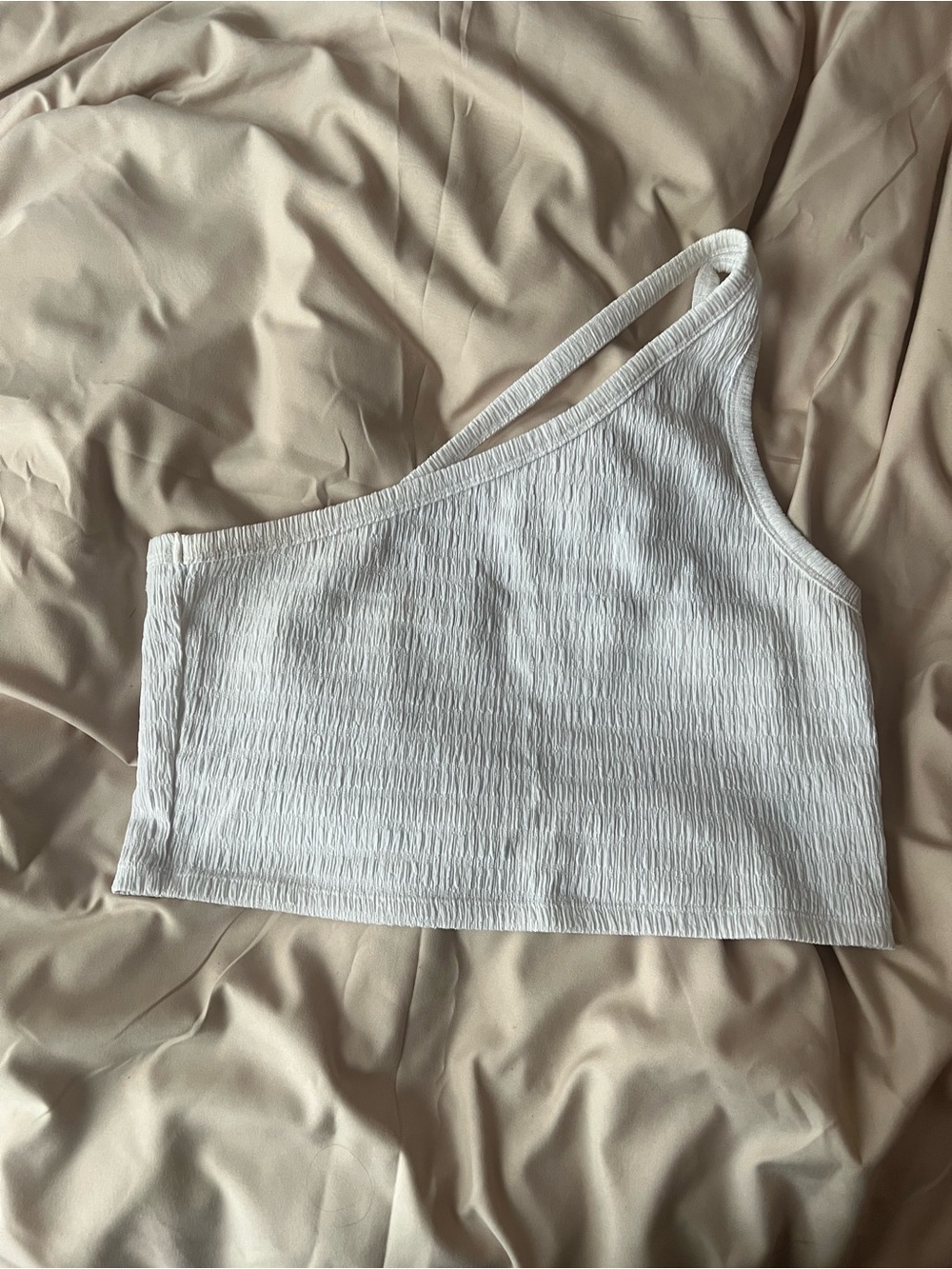 aerie White Textured One-Shoulder Crop Top